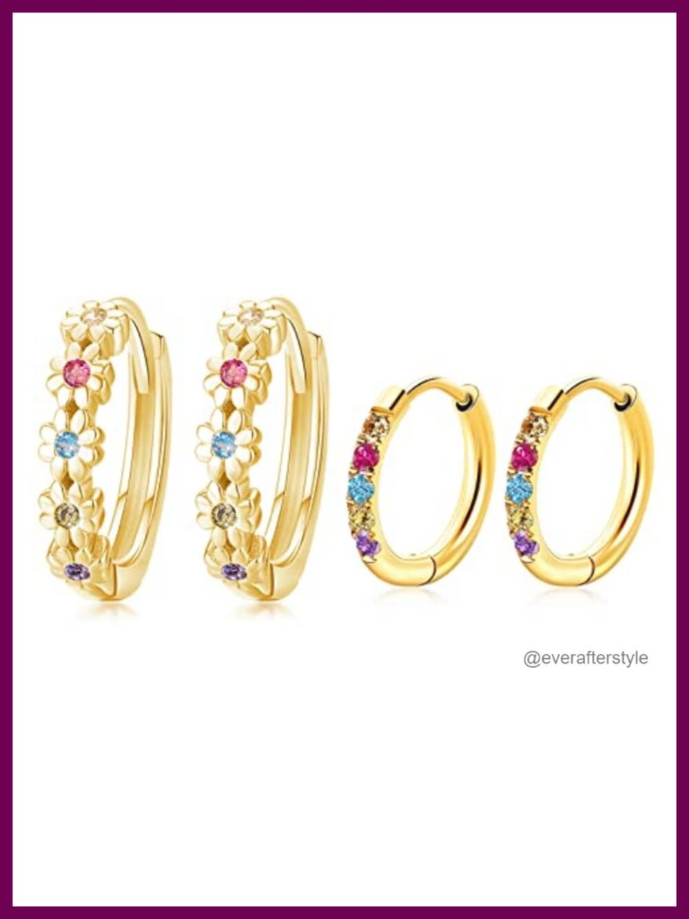 Women's 14K Gold Plated CZ Huggie Hoop Earrings Set Flower Design